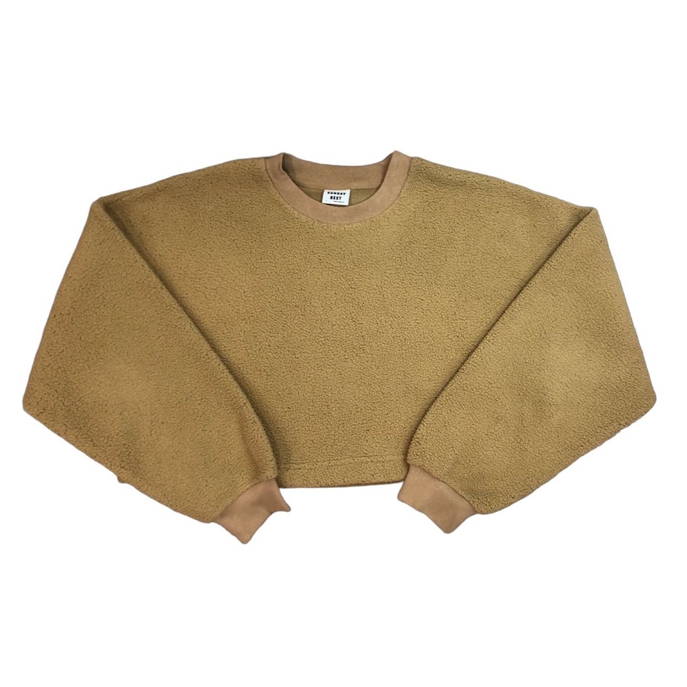 Aritzia Sunday Best Lupa Sweater Camel Small Teddy Fleece Cropped College Style - Picture 3 of 11